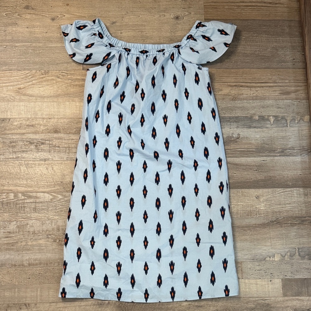 J. Crew Light Blue Off-Shoulder Dress with Black and Orange Accents size XXS